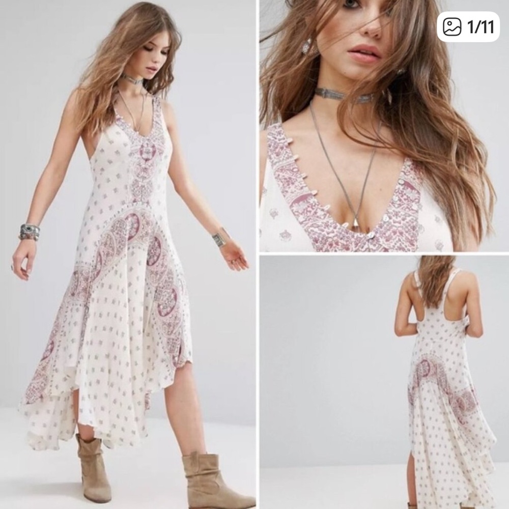 💕RARE💕Free People High Low Dress - White and Pink